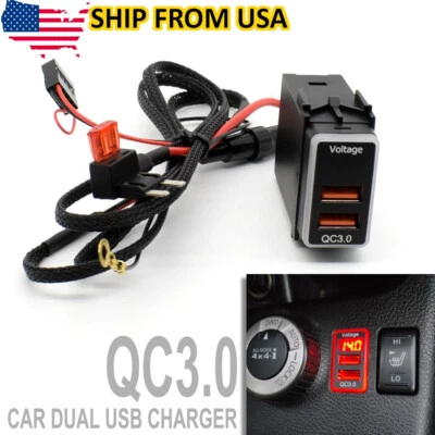 USB Dual Phone Charger 2 Ports Light LED Voltmeter Digital 5V 3.1A For Nissan - Image 1 of 4
