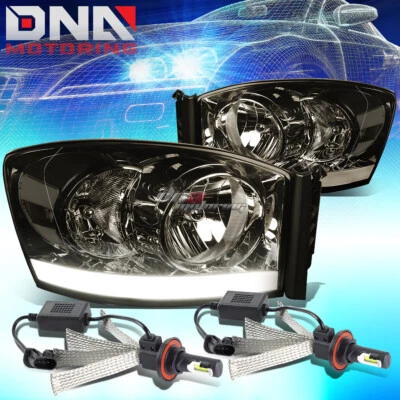 FARO AHUMADO + ESQUINA TRANSPARENTE + DRL + SISTEMA LED BLANCO 6000K AJUSTE 06-08 DODGE RAM Foto 1 de 4