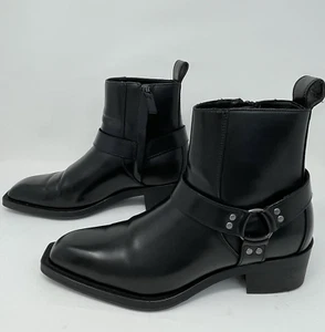 Zara Mens Ankle Boots Black Faux Leather Biker Cowboy Harness Western MSRP$90 - Picture 1 of 17