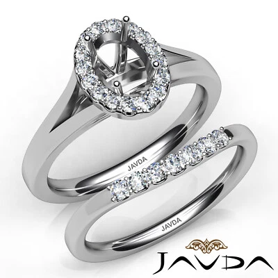 Oval Diamond Halo U Prong Engagement Semi Mount Wedding Ring Bridal Set 0.42Ctw - Image 1 of 4
