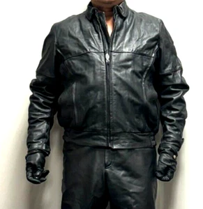 Firstgear Black Heavy Weight Leather V Bomber Jacket Men Size XL - Picture 1 of 9