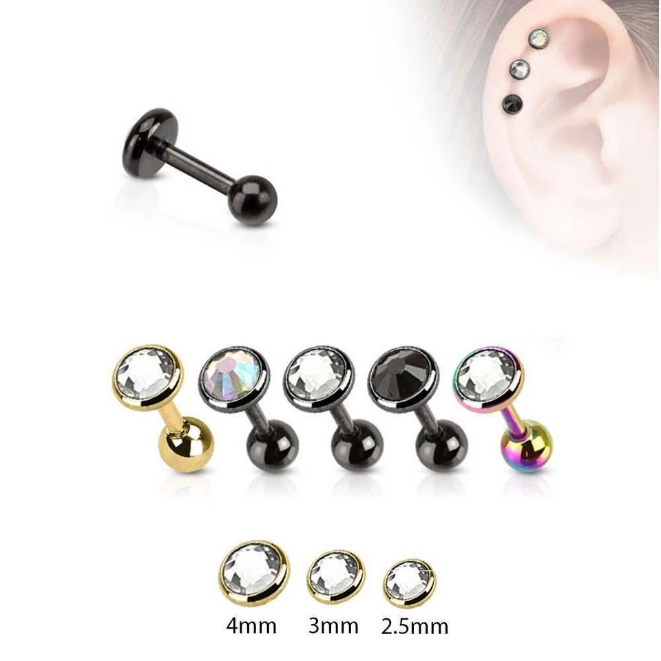 Tachuelas de cartílago de oreja hélice tragus elige tu color + tamaño circonita cúbica acero quirúrgico 16G Foto 1 de 1