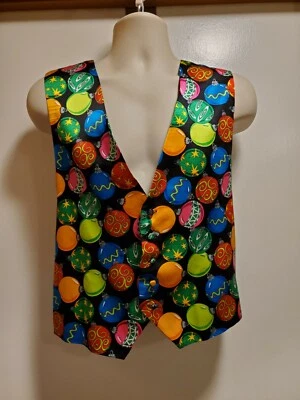 Silk Christmas Ornament Vest Vintage Retro Holiday Unisex Addiction Brand  - Image 1 of 4