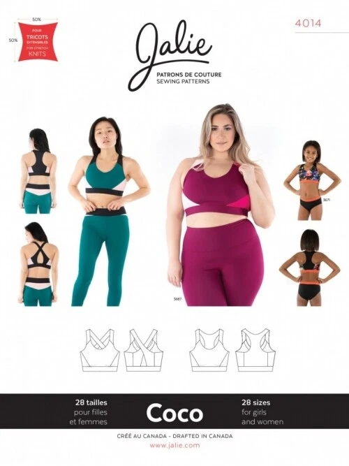 Jalie Sewing Pattern 4014 Coco Sports Bra Kids, Teenagers, Women 28 Sizes - Image 1 of 1