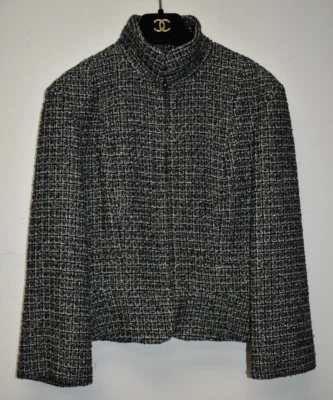 NUEVAS ETIQUETAS CHANEL NEGRO BLANCO FANTASÍA TWEED como oro 25C TRAJE Blazer CHAQUETA 34 Foto 1 de 4