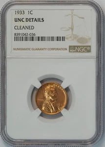 1933 Lincoln Wheat Small Cent UNC DETAILS NGC 1C US COIN PENNY - Picture 1 of 4