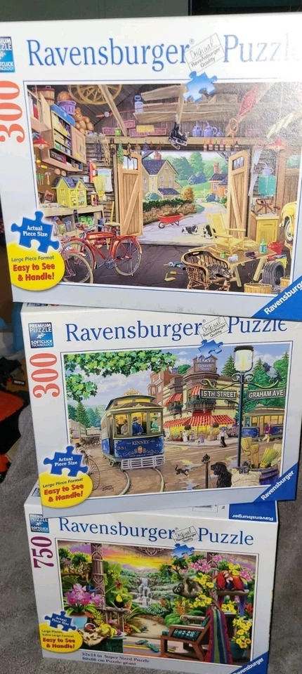 Lot Of 3 Ravensburger Jigsaw Puzzle 750 pc Large Format (2) 300 Pc  - Image 1 of 4
