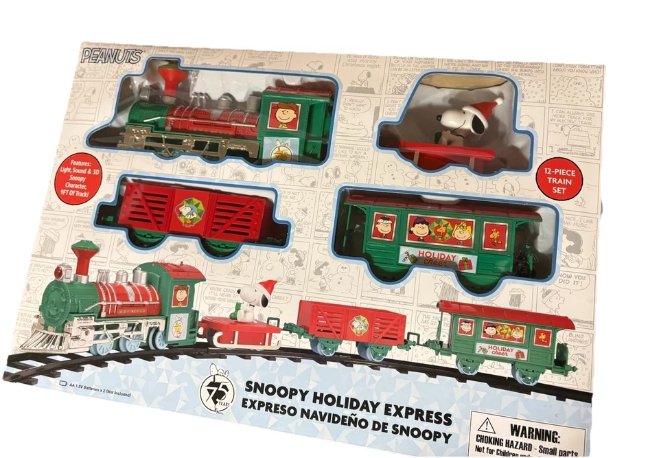 RUZ Snoopy Peanuts Holiday Express 12 Piece Christmas Train Set w/Light & Sound