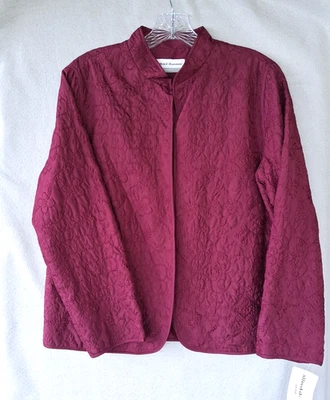 Alfred Dunner Womens SZ 10P Burgundy Open Quilted Embroidered Lightweight Jacket - Image 1 of 4