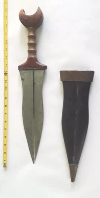 ROMAN PUGIO HUNTING DAGGER WOOD HANDLE BOWIE KNIFE LEATHER SHEATH - Image 1 of 2