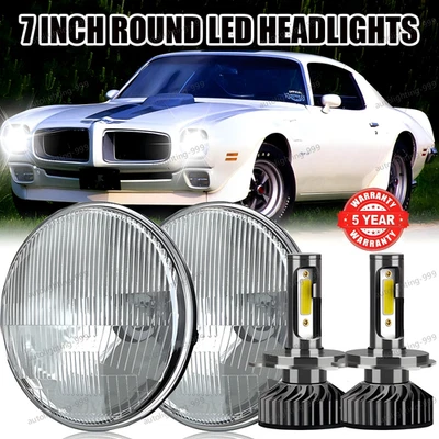 Par de faros LED de 7 pulgadas haz alto/bajo 6000 k blanco para Pontiac Firebird 1970-1976 Foto 1 de 4