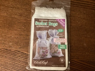 Charles Craft Cross Stitch Sachet Bags Kit 2 Pack 4x7 14 Count E-Z Stitch - Image 1 of 2