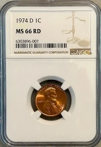 1974-D Lincoln Cent NGC MS66RD - Picture 1 of 2
