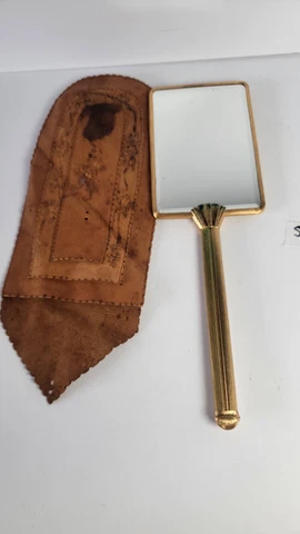 Victorian Era Period Handheld Gilded Mirror Antique, brass frame Cover