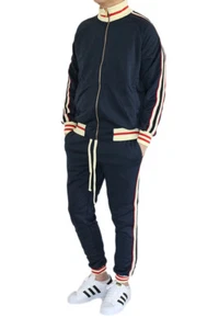 MEN'S STRETCH STRIPE TRACK SUIT SET (TOP & BOTTOM)  *ST575 - Picture 1 of 13