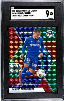 2020 Panini Mosaic La Liga #62 Mauro Arambarri RED & GREEN PRIZM SGC 9 MINT - Image 1 of 2