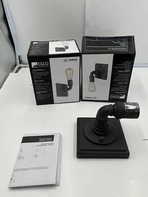 Cantidad 2 Aplique de Pared Industrial Eglo Bombilla Abierta 202853A 5" W x 5.625" H x 4.625" D Foto 1 de 4