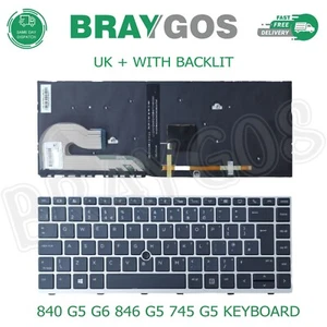For HP EliteBook 840 G5 G6 846 G5 745 G5 UK Laptop Keyboard + Backlit & Pointer - Picture 1 of 3