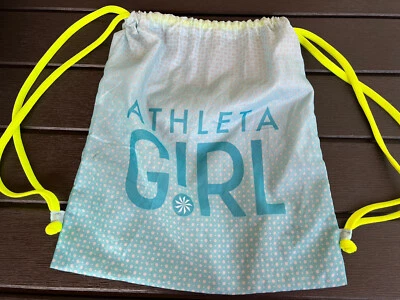 Mochila de ginástica Athleta menina azul neon alças cinch draw cordas bolinhas - Imagem 1 de 4