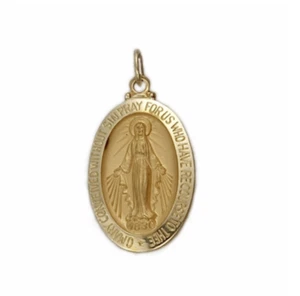 COLLAR MEDALLA MILAGROSA OVALADA ORO 14K CON ACABADO BORDE PULIDO - Imagen 1 de 1