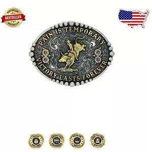 Durable and Elegant Bull Riding Belt Buckle - Pain Is Temporary, Victory Forever - Picture 1 of 2