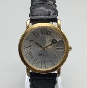 Vtg Relic Watch Women ZR-75100 34mm Gold Tone Steampunk Dial Leather New Battery - Picture 1 of 16