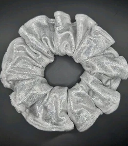 Handmade Scrunchie New Hair Tie White Mystique Silver Spandex. Size: 5"x5" - Picture 1 of 3