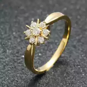 Shiny Flower Shape Halo Ring Inlaid Shiny Zircon 18K Plated Alloy Finger Ring - Picture 1 of 5