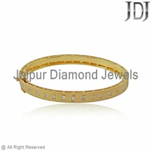 0.52 Cts Baguette Diamond Bangle 925 Silver Gold Plated Handmade Jewelry Gifts - Picture 1 of 3