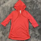 Green Tea Soft Coral Shirt 3/4 Sleeve Hooded Top Scrunched Sides Women’s Sz S