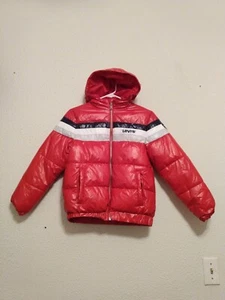 Levi Strauss & Co. Boys Red White Black Stripe Quilted Puffer Short Jacket sz L - Picture 1 of 7