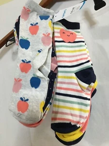 Carters Girls 6 Pack Crew Socks Sizes 4-7, 8 and Up Apples Stripes Dots New Gift - Picture 1 of 4