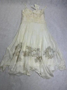 Monsoon Silk Cream Sequin Beaded Dress Size 14 Mother of Bride BNWT - Picture 1 of 4