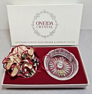 Vintage Oneida Crystal Ring Holder Jewelry Dish Jewelry Pouch Southern Garden - Picture 1 of 13