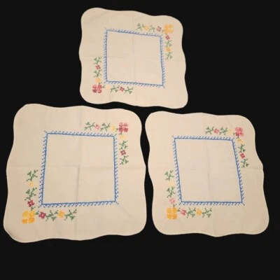 3 servilletas de costura vintage puntada cruzada 13"x13" amarillas artesanía núcleo de abuela Foto 1 de 4