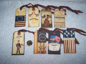 8~Primitive~4th of July~Americana~Linen Cardstock~Gift~Hang~Tags - Picture 1 of 1