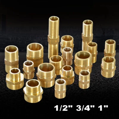 BSP 1/2" 3/4" 1" Hydraulic Male to Male Brass Reducing Adapters, Hexagon Nipples - Image 1 of 4