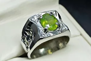 Natural Eye Clean 3.5 Ct Green Peridot Sterling Silver 925 Handmade Mens Ring - Foto 1 di 12