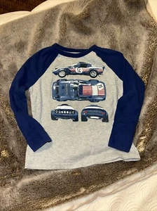Gap Raglan Race Car Shirt Boys Size XS 4-5 Long Sleeve Navy Gray - Picture 1 of 3