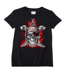 JOLLY ROGER UNISEX KIDS T-SHIRT - Pirates Fancy Dress Skull & Crossbones Pirate - Picture 1 of 1