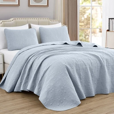 Luca 3-Piece Oversized Bedspread Set, Queen Size, Silver Gray - Summer Quilt ... - Image 1 of 4
