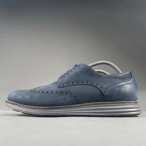 Cole Haan Grand.OS Men’s Size 9.5 M Navy Leather Wingtip Casual Dress Shoes EUC - Picture 1 of 10
