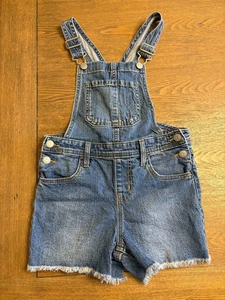 Cat And Jack Overall Short Super Stretch Blue Denim Girls Size M 8 Fringe - Picture 1 of 7