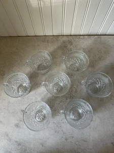 Anchor Hocking WEXFORD Set of 7 Glass Coffee Tea Punch Cups Handled VTG Diamond - Picture 1 of 5