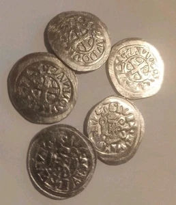 5 pièces médiévales reproduction 12ème Jh. Fac-similé étain gaufré fait main GN - Photo 1/5