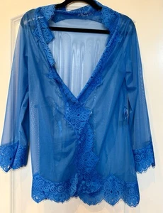 Vtg Fredericks of Hollywood Nylon Short Robe,Blue & Lace,Sheer,missing Tie - Picture 1 of 7
