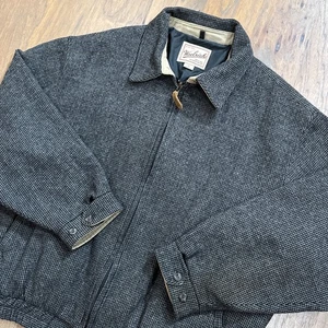 Vintage Woolrich Jacket Mens 2XL Black Herringbone Tweed Wool Full Zip Coat 90s - Picture 1 of 10