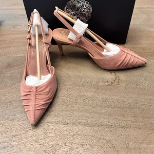 Vince Camuto Leather Ruched Slingback Pumps Kelten Pale Pink Sz 7 Buckle NEW - Picture 1 of 15