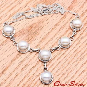 Handcrafted PEARL NECKLACE 925 STERLING SILVER jewelry + FREE GIFT - Picture 1 of 6