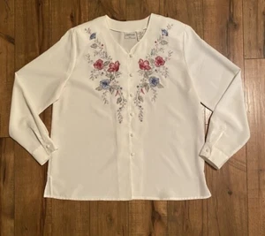 #714 Modern Essentials Embroidered White Blouse 14 Petite Colorful Very Nice - Picture 1 of 11